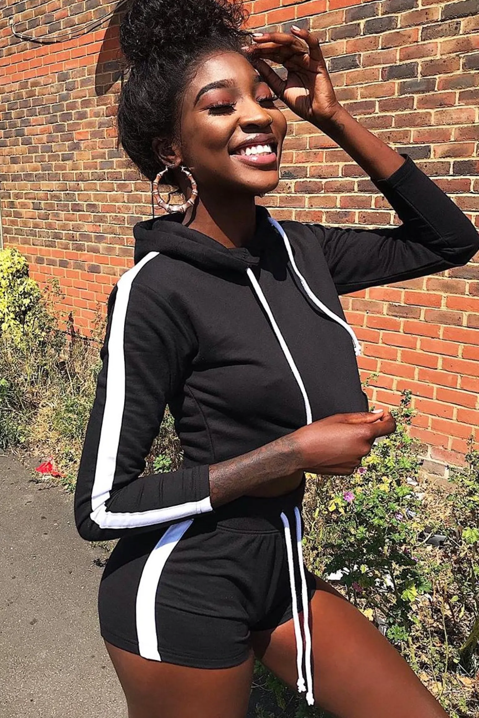 Rebellious Fashion Black White Cropped Hoodie and Shorts Co-ord - Kya