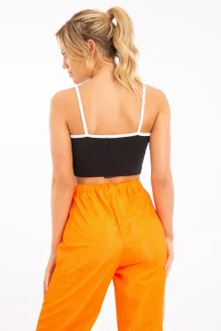 Rebellious Fashion Black White Cross Front Straps Ribbed Crop Top - Vixi