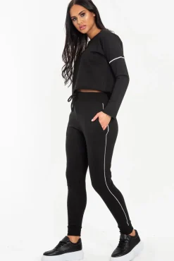 Rebellious Fashion Black White Detail Line Sweatshirt and Jogger Set - Shealee