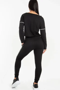 Rebellious Fashion Black White Detail Line Sweatshirt and Jogger Set - Shealee