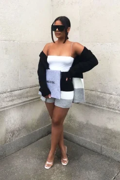 Rebellious Fashion Black White Grey Knitted Shorts and Hooded Cardigan Co-ord - Kyrie
