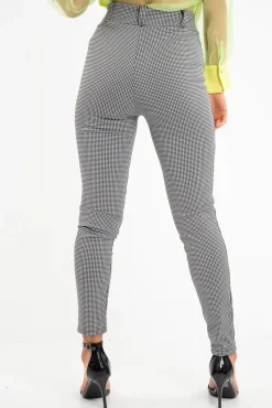 Rebellious Fashion Black White Houndstooth Button Front Trousers - Isabelle