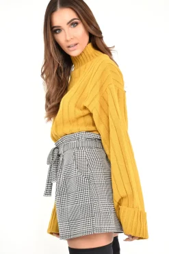 Rebellious Fashion Black White Houndstooth Paper Bag Waist Shorts - Rhyla