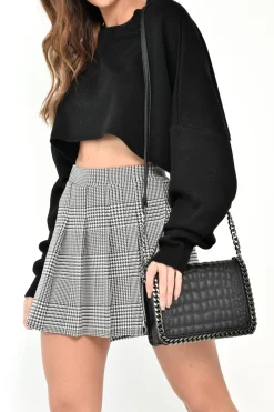 Rebellious Fashion Black White Houndstooth Pleated Mini Skirt - Nyonna