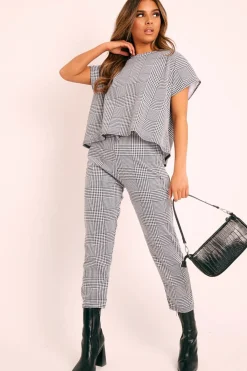 Rebellious Fashion Black White Houndstooth Top Trouser Co-ord - Aariona