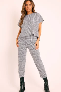 Rebellious Fashion Black White Houndstooth Top Trouser Co-ord - Aariona