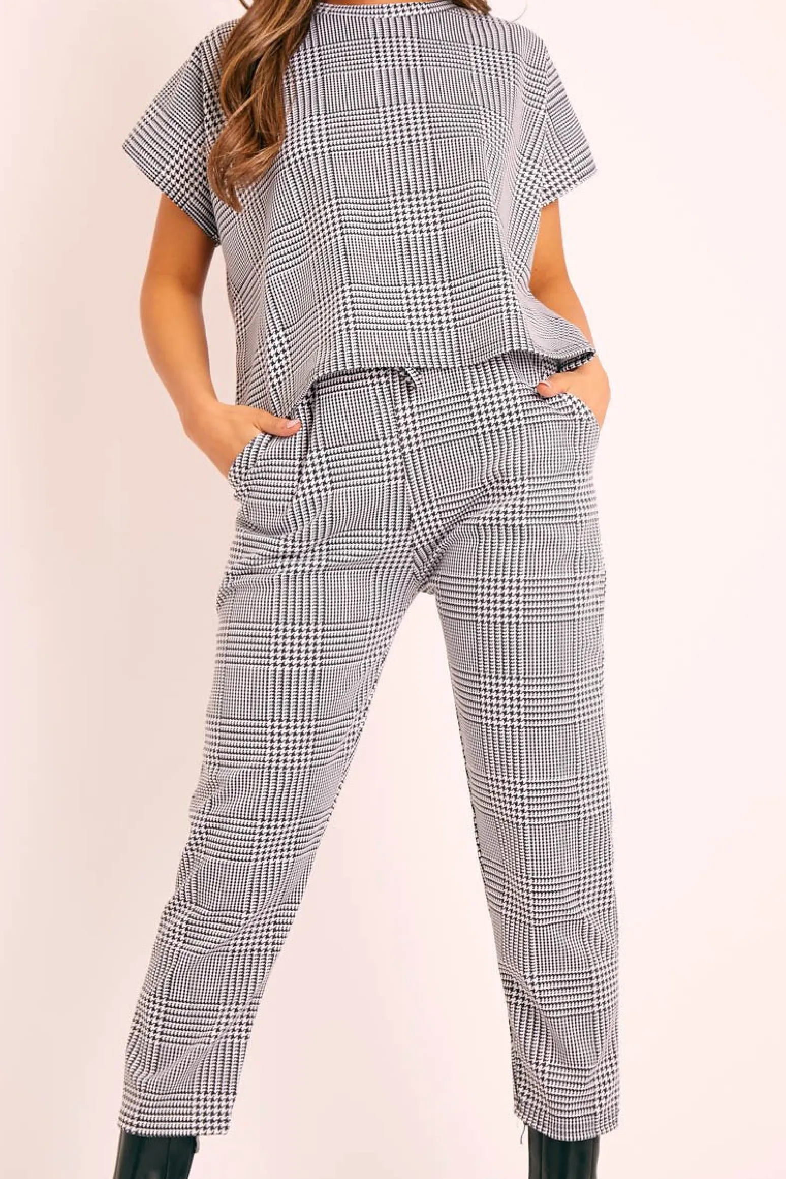 Rebellious Fashion Black White Houndstooth Top Trouser Co-ord - Aariona