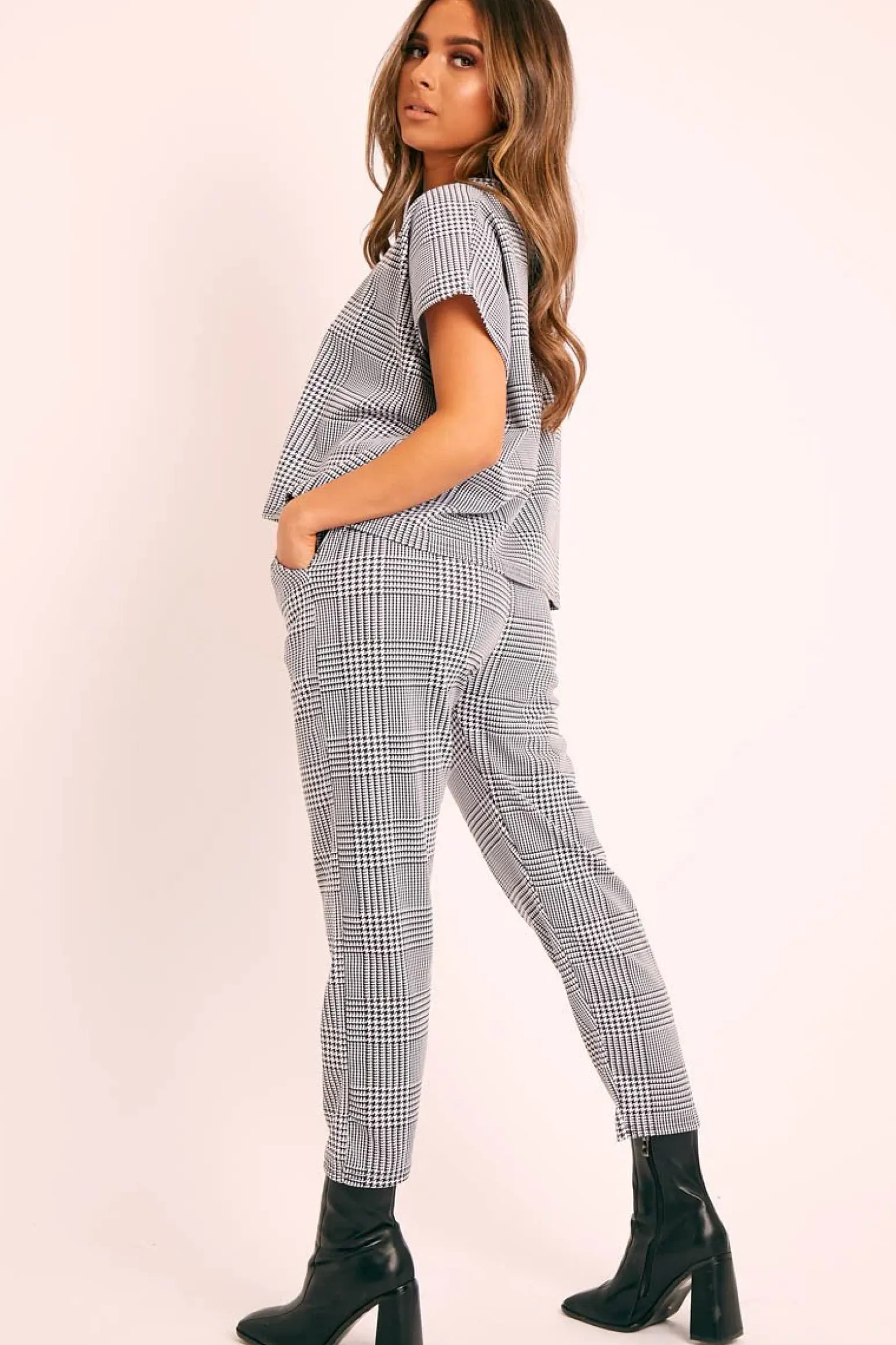Rebellious Fashion Black White Houndstooth Top Trouser Co-ord - Aariona