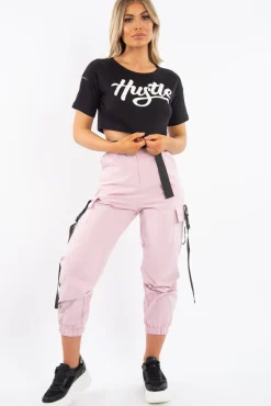 Rebellious Fashion Black White Hustle Slogan Crop T Shirt - Brienna
