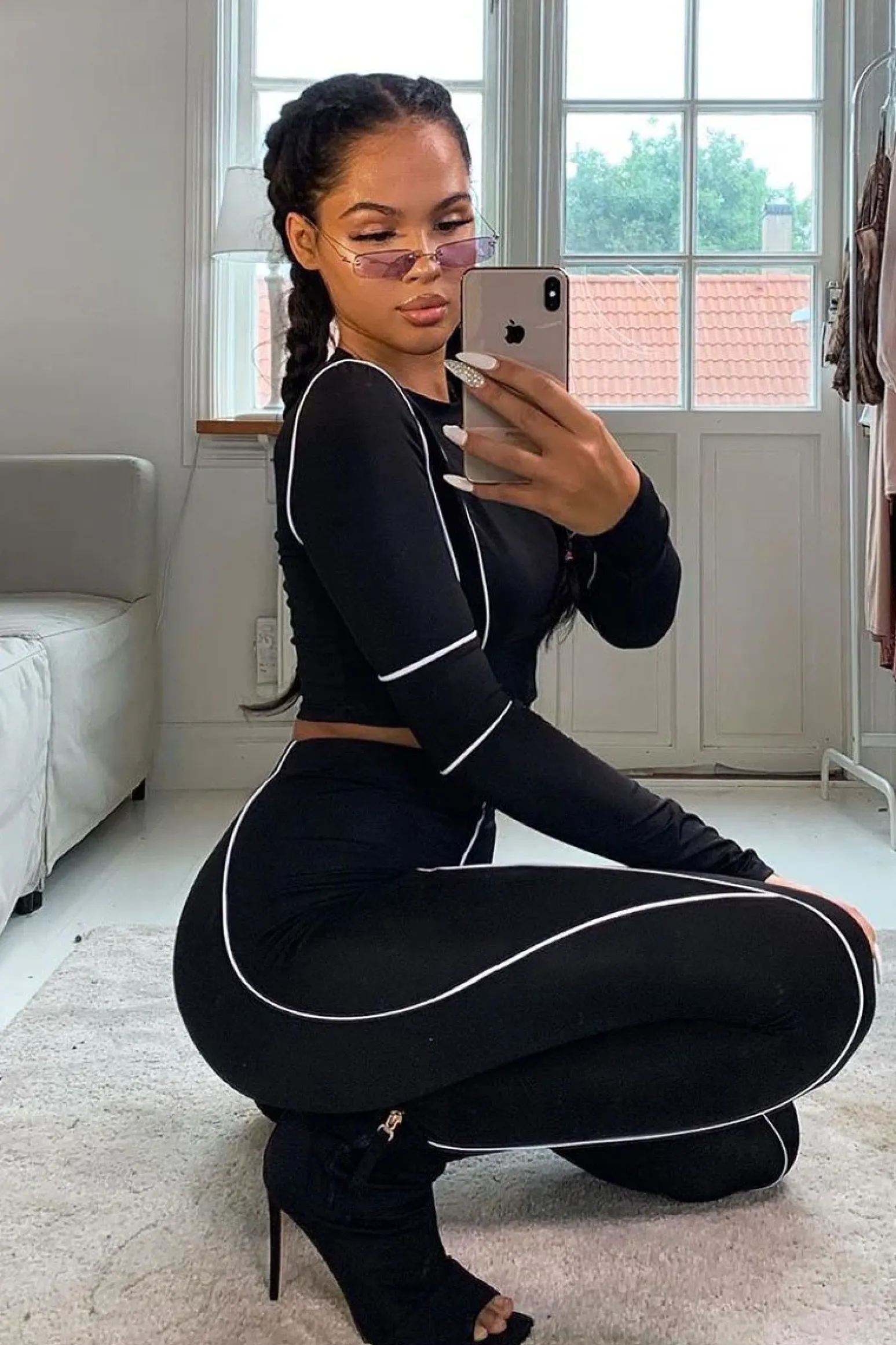 Rebellious Fashion Black White Piped Crop Top Legging Co-ord - Deona