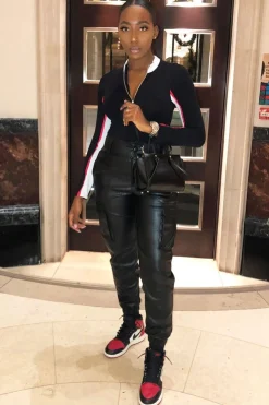 Rebellious Fashion Black White Red Stripe Zip Front Bodysuit - Tyria