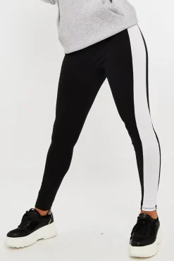 Rebellious Fashion Black White Side Stripe Leggings - Cairo