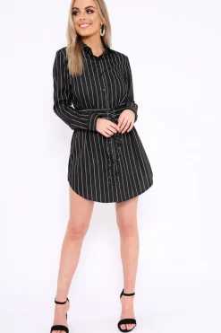 Rebellious Fashion Black White Stripe Corset Shirt Dress - Korrin