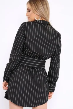 Rebellious Fashion Black White Stripe Corset Shirt Dress - Korrin