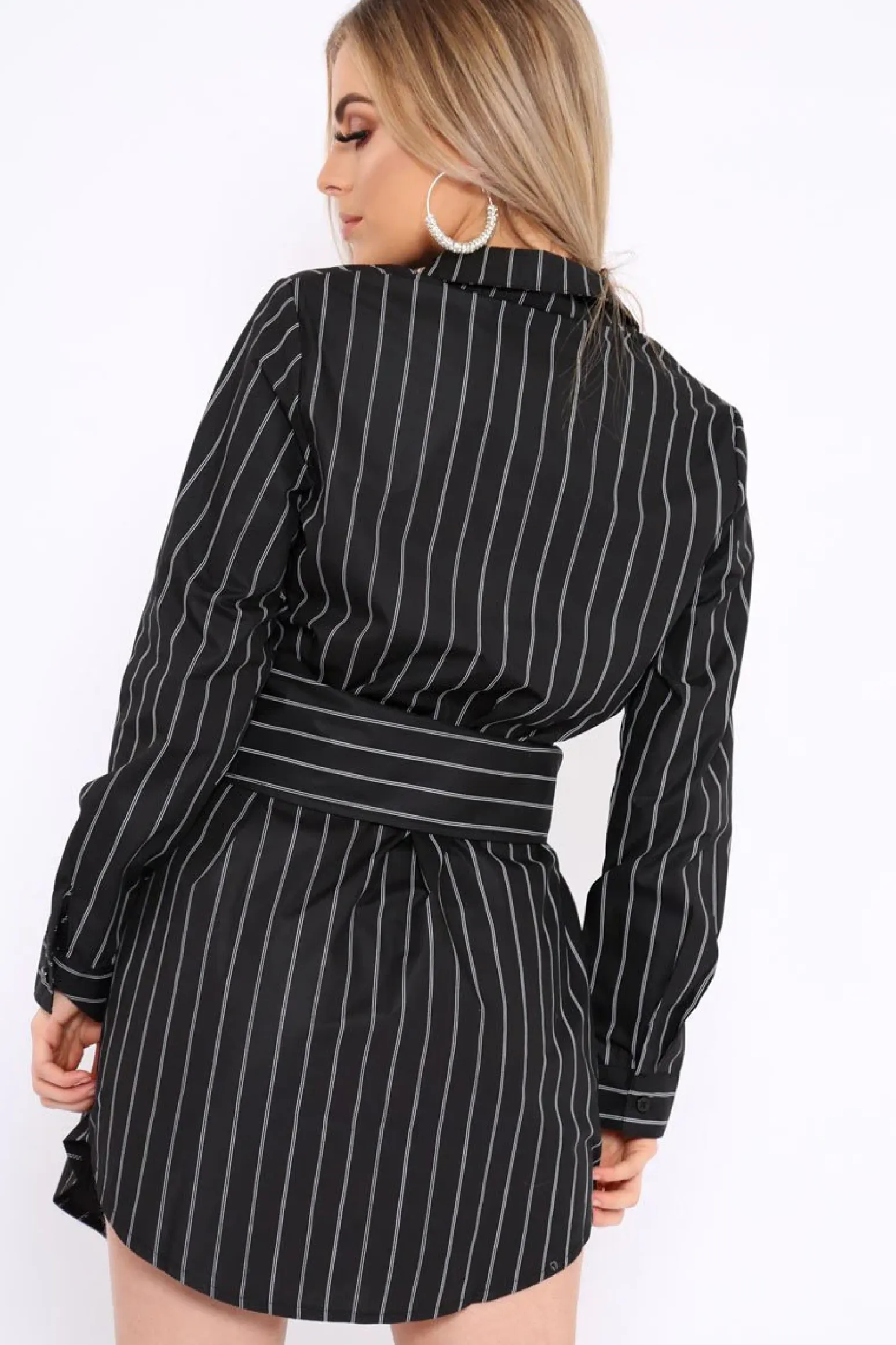 Rebellious Fashion Black White Stripe Corset Shirt Dress - Korrin