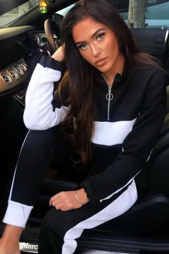 Rebellious Fashion Black White Stripe Cuff Bottom Tracksuit Co-ord - Nadie