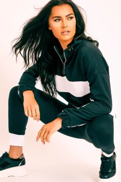 Rebellious Fashion Black White Stripe Cuff Bottom Tracksuit Co-ord - Nadie