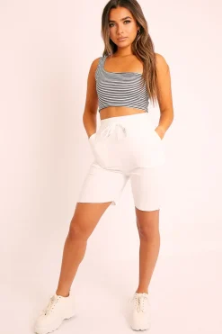 Rebellious Fashion Black White Striped One Shouldered Crop Top - Kamri