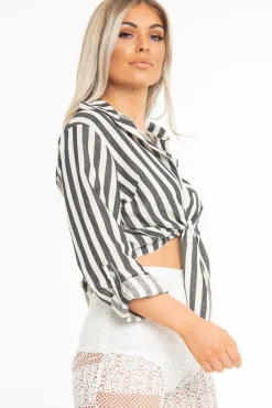 Rebellious Fashion Black White Stripe Oversized Button Down Shirt - Sopha