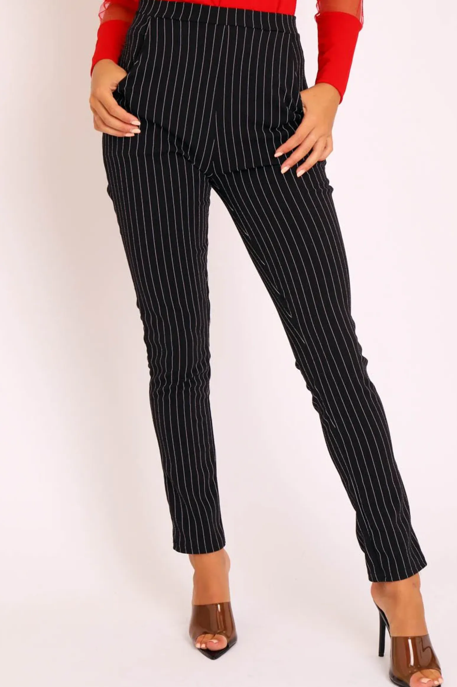Rebellious Fashion Black White Stripe Tapered Pocket Detail Trousers - Priyah