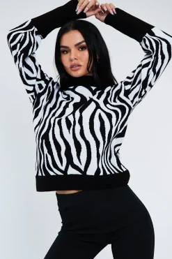 Rebellious Fashion Black White Zebra Print Jumper - Tylin
