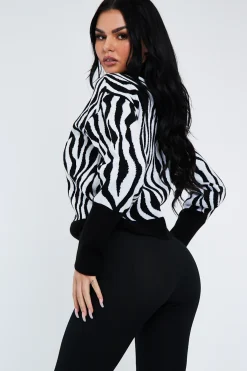 Rebellious Fashion Black White Zebra Print Jumper - Tylin