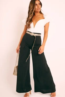 Rebellious Fashion Black Wide Leg Flared Trousers - Averly