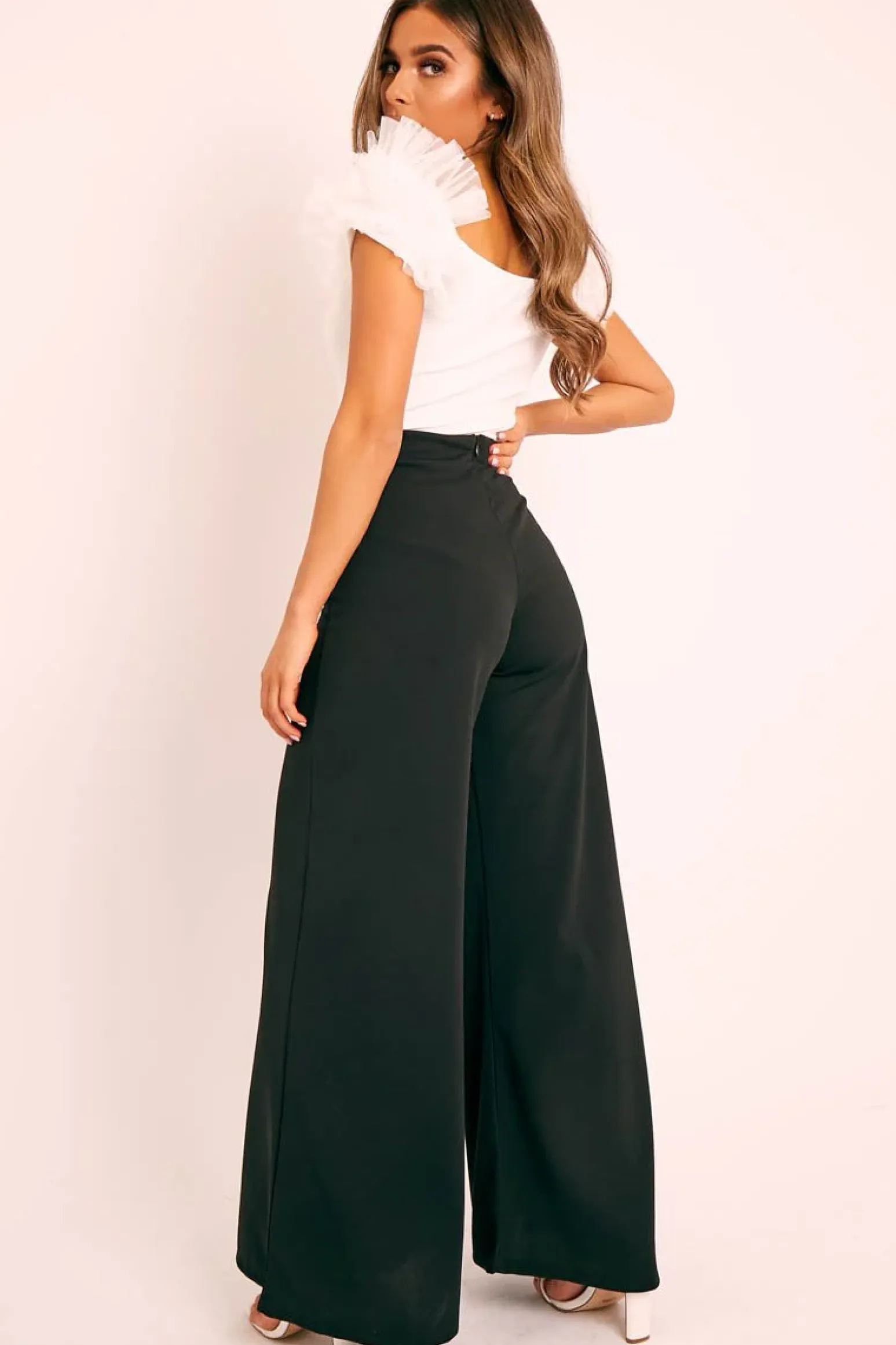 Rebellious Fashion Black Wide Leg Flared Trousers - Averly
