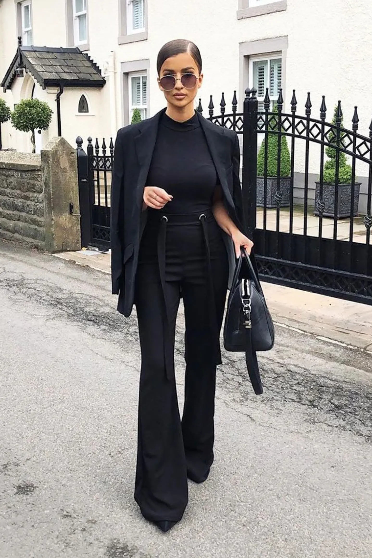 Rebellious Fashion Black Wide Leg Tie Waist Trousers - Robynn