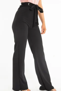 Rebellious Fashion Black Wide Leg Tie Waist Trousers - Robynn