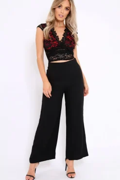 Rebellious Fashion Black Wide Leg Trousers - Angela
