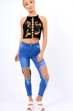 Rebellious Fashion Black Wild Child Cropped Tee - Rumi