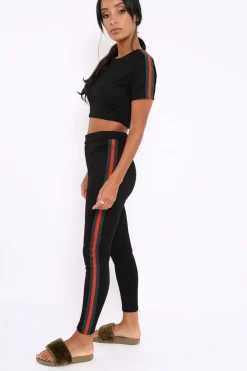 Rebellious Fashion Black with Green and Red Side Stripe Set- Elissa