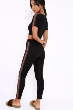 Rebellious Fashion Black with Green and Red Side Stripe Set- Elissa