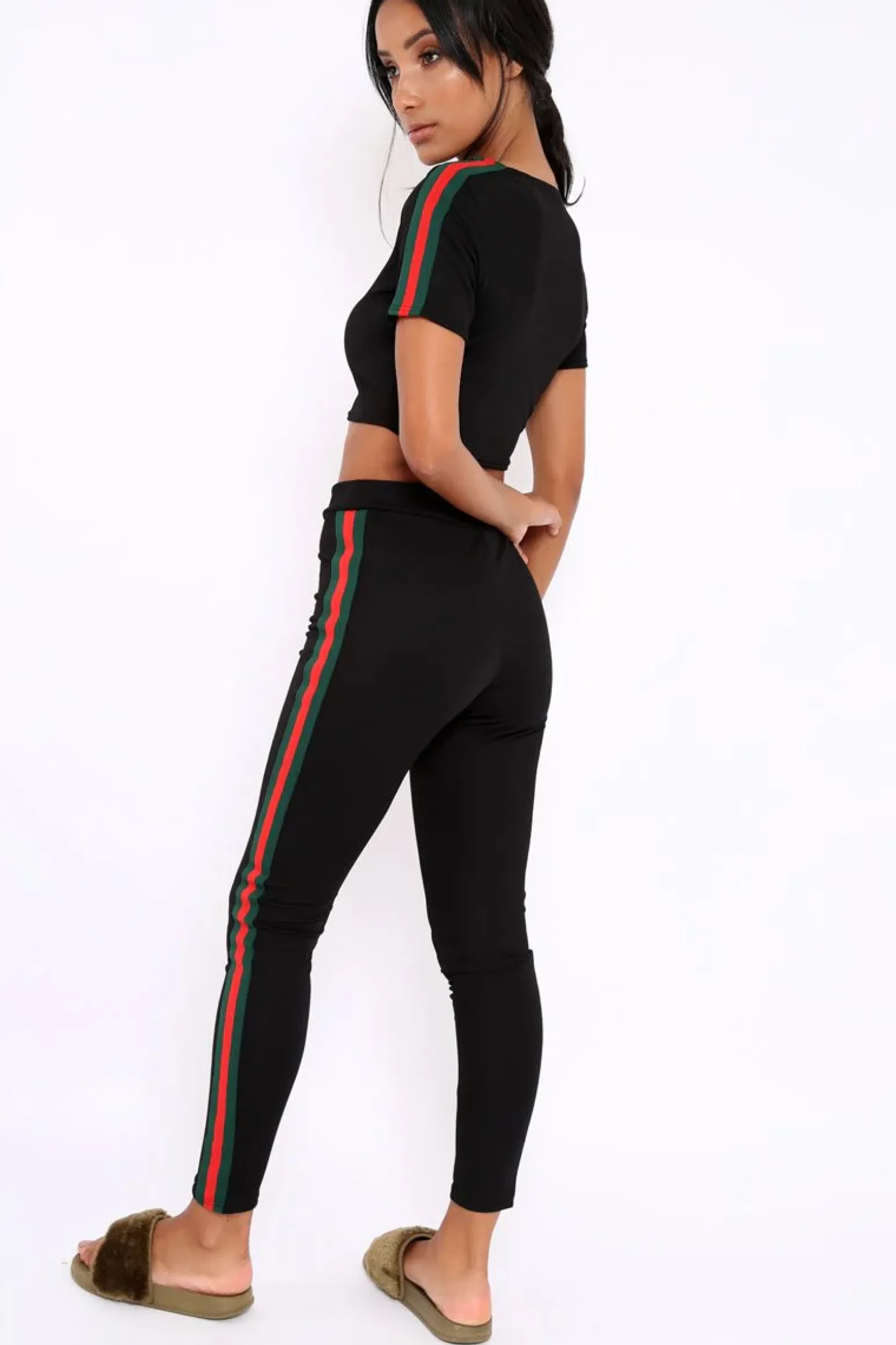 Rebellious Fashion Black with Green and Red Side Stripe Set- Elissa