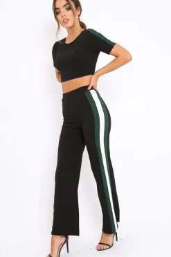 Rebellious Fashion Black with Green and White Side Stripe Co-ord - Michelle