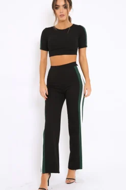 Rebellious Fashion Black with Green and White Side Stripe Co-ord - Michelle