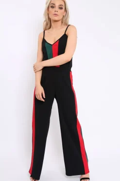 Rebellious Fashion Black With Khaki And Red Stripe Co-ord Set - Anora