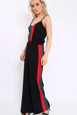 Rebellious Fashion Black With Khaki And Red Stripe Co-ord Set - Anora