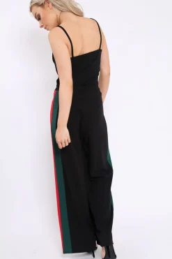 Rebellious Fashion Black With Khaki And Red Stripe Co-ord Set - Anora
