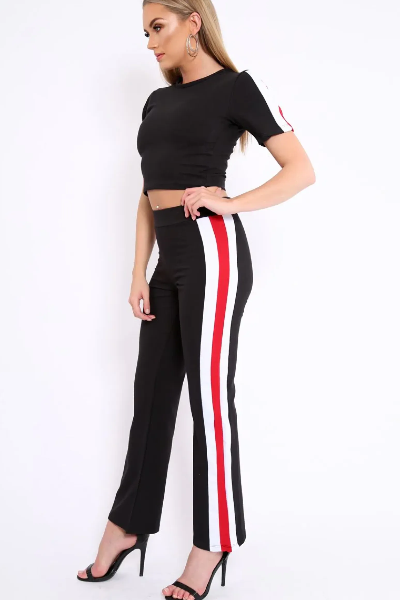 Rebellious Fashion Black with Red and White Side Stripe Co-ord - Farris