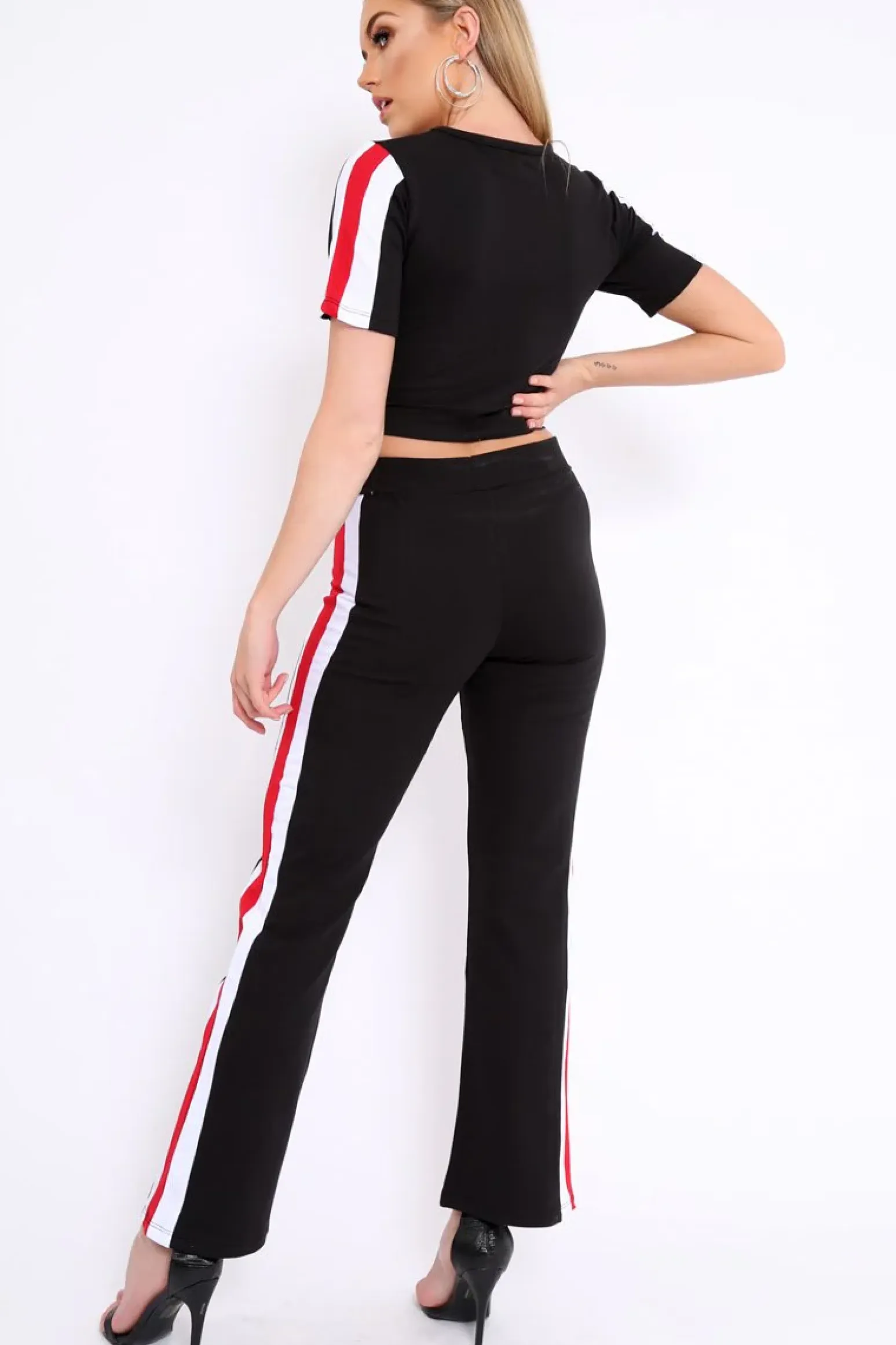 Rebellious Fashion Black with Red and White Side Stripe Co-ord - Farris