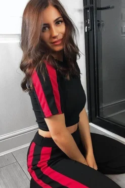 Rebellious Fashion Black with Red Side Stripe Co-ord - Michelle