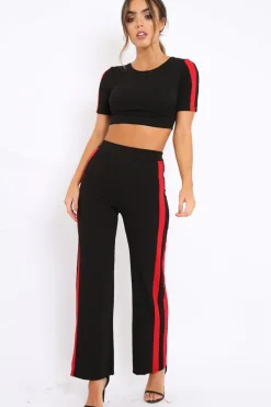 Rebellious Fashion Black with Red Side Stripe Co-ord - Michelle