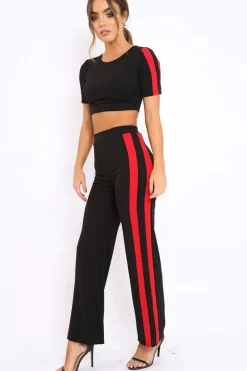 Rebellious Fashion Black with Red Side Stripe Co-ord - Michelle