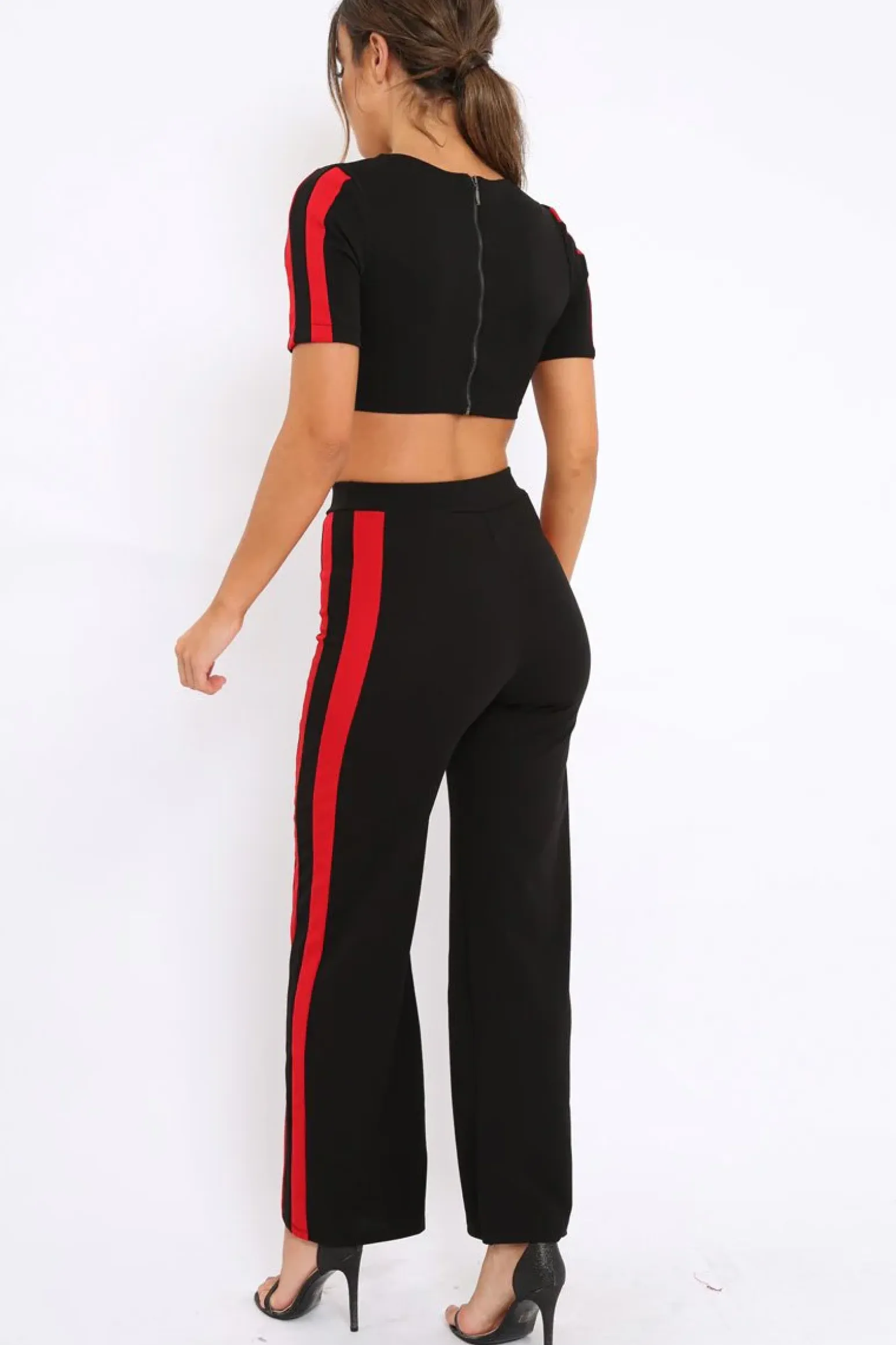 Rebellious Fashion Black with Red Side Stripe Co-ord - Michelle