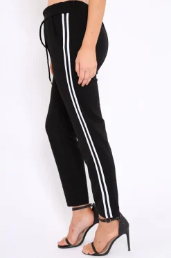 Rebellious Fashion Black With White Side Stripe Trousers - Savanna
