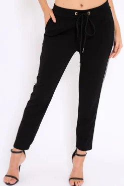 Rebellious Fashion Black With White Side Stripe Trousers - Savanna