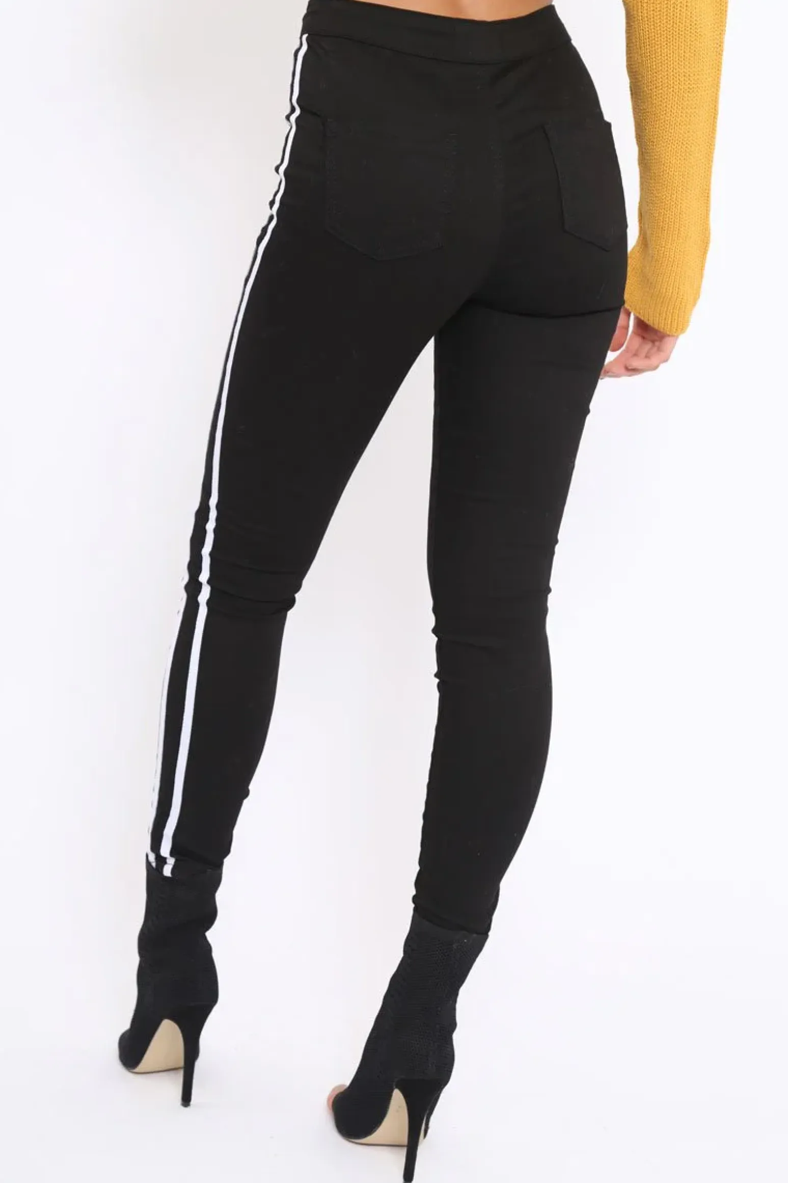 Rebellious Fashion Black with White Stripe Skinny Jeans - Hadleigh