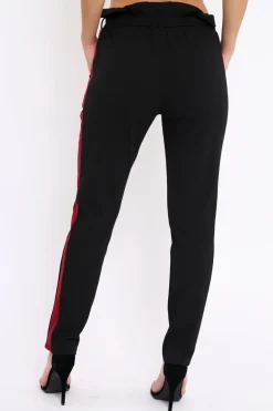 Rebellious Fashion Black With Wine Stripe Paper Bag Tie Waist Cigarette Trousers - Karmen